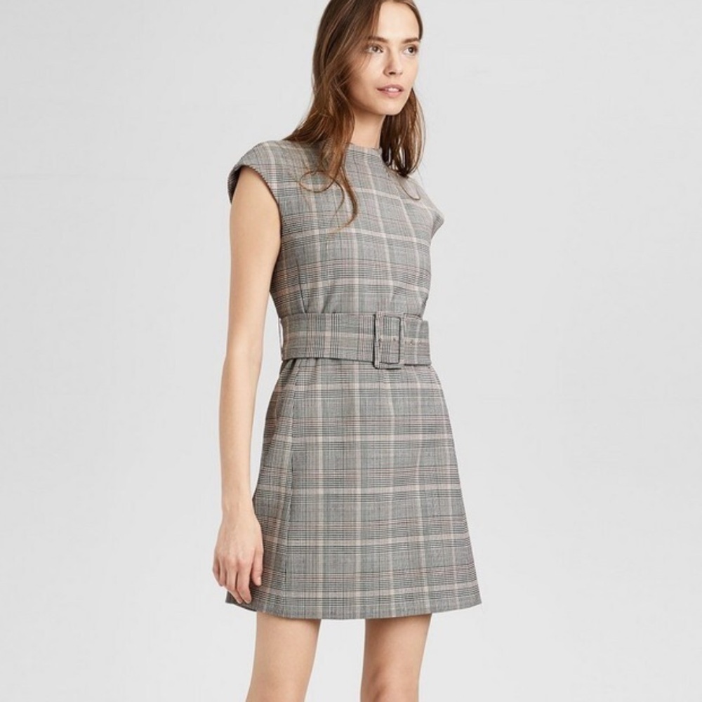 Theory Mod Belt Dress Black & White Plaid NWT